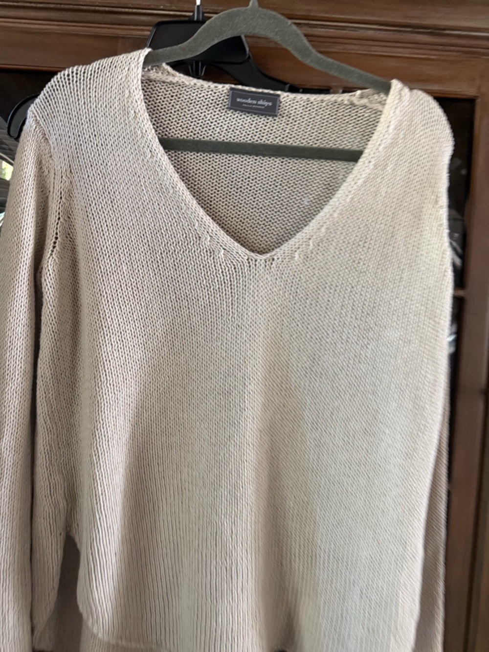 Wooden Ships Cream V-Neck Lightweight Knit Sweater - Picture 2 of 4